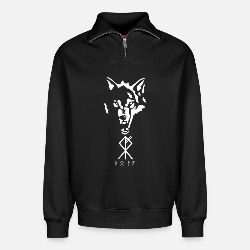 Wikinger-Rune des Wolfes - Relaxed Unisex Organic Half Zip Sweatshirt – von SPREAD - Schwarz