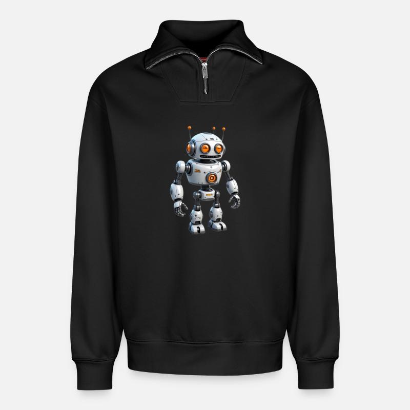 Cartoon Roboter - Relaxed Unisex Organic Half Zip Sweatshirt – von SPREAD - Schwarz