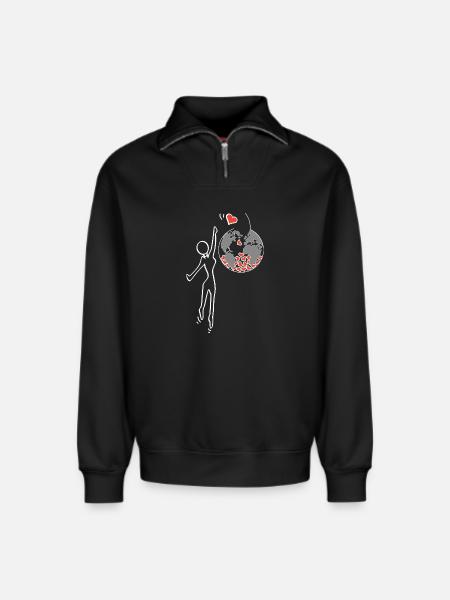 Give love - Relaxed Unisex Organic Half Zip Sweatshirt – by SPREAD - black