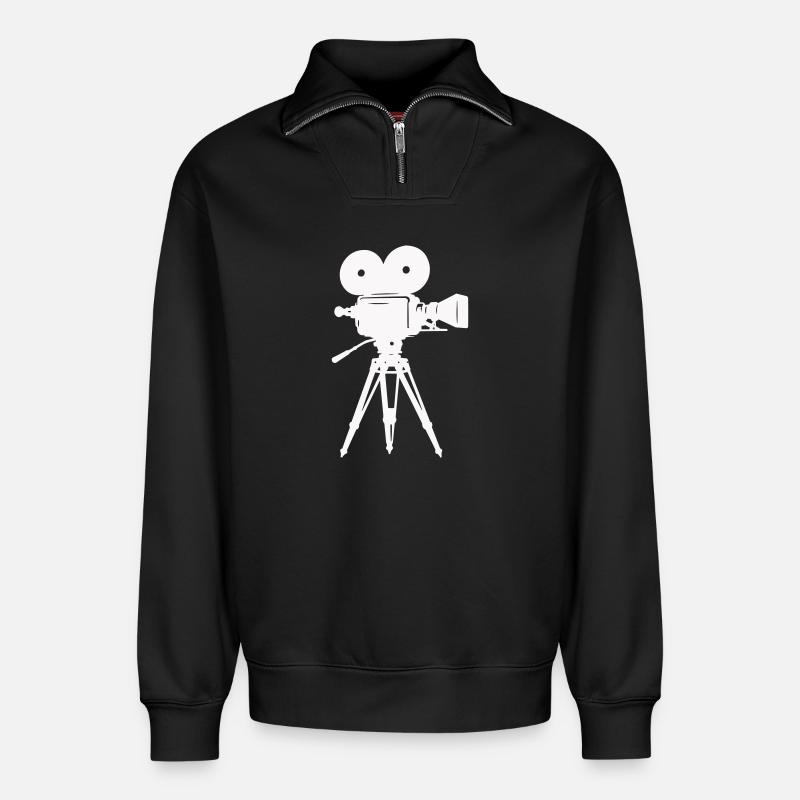 Film Camera Camera - Relaxed Unisex Organic Half Zip Sweatshirt – by SPREAD - black