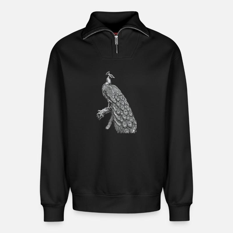 Pfauenspitze auf Schwarz - Relaxed Unisex Organic Half Zip Sweatshirt – von SPREAD - Schwarz