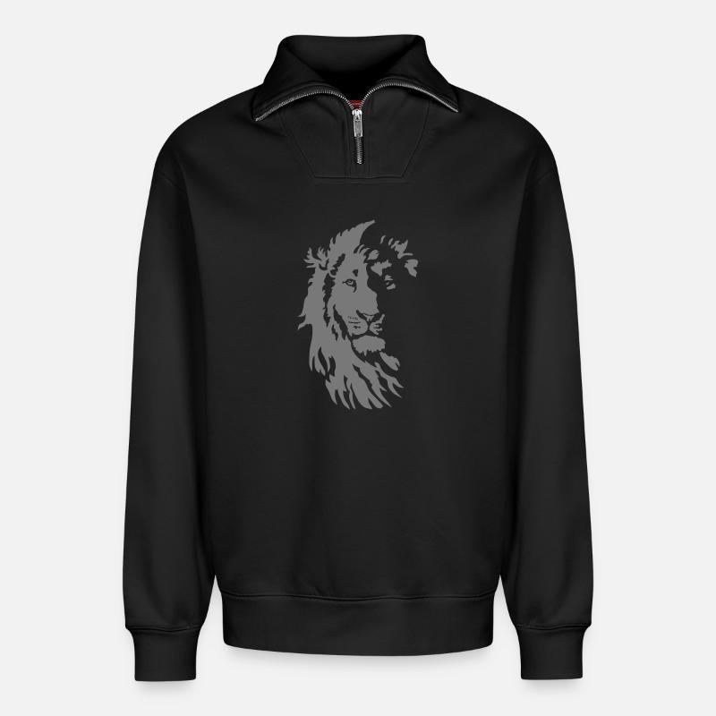 Löwe - Relaxed Unisex Organic Half Zip Sweatshirt – von SPREAD - Schwarz