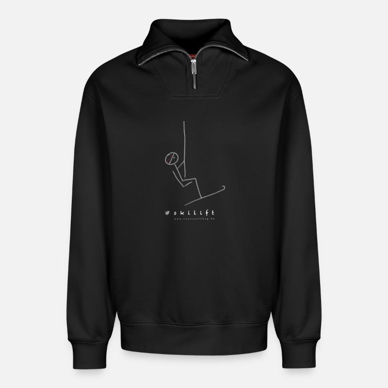 ski lift - Relaxed Unisex Organic Half Zip Sweatshirt – by SPREAD - black
