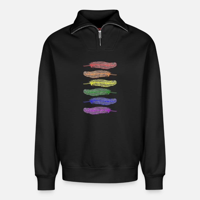 Federn Regenbogen - Relaxed Unisex Organic Half Zip Sweatshirt – von SPREAD - Schwarz