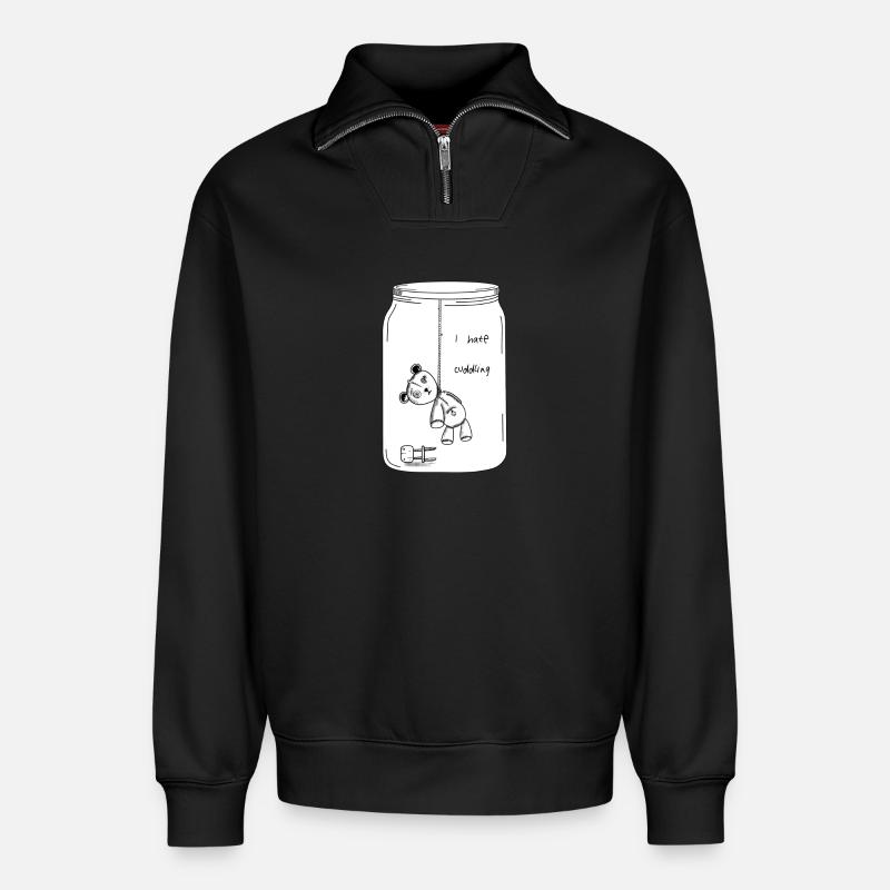 I hate cuddling (BW Version) - Relaxed Unisex Organic Half Zip Sweatshirt – von SPREAD - Schwarz