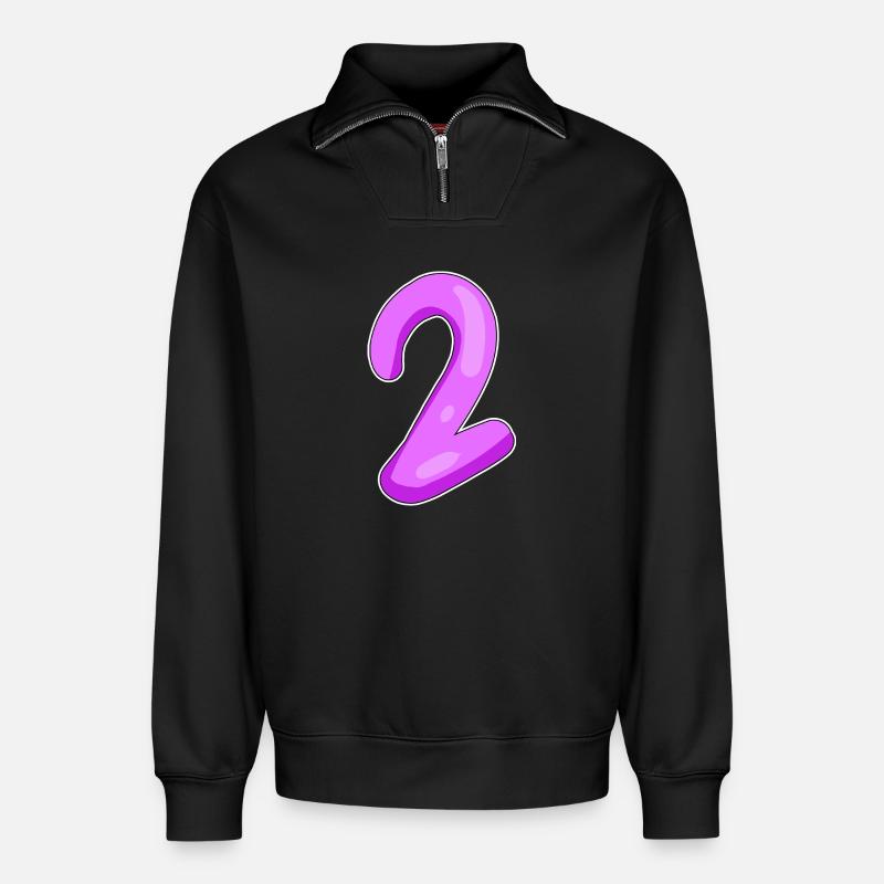 Zwei - 2 - Nummer Zahl - Relaxed Unisex Organic Half Zip Sweatshirt – von SPREAD - Schwarz