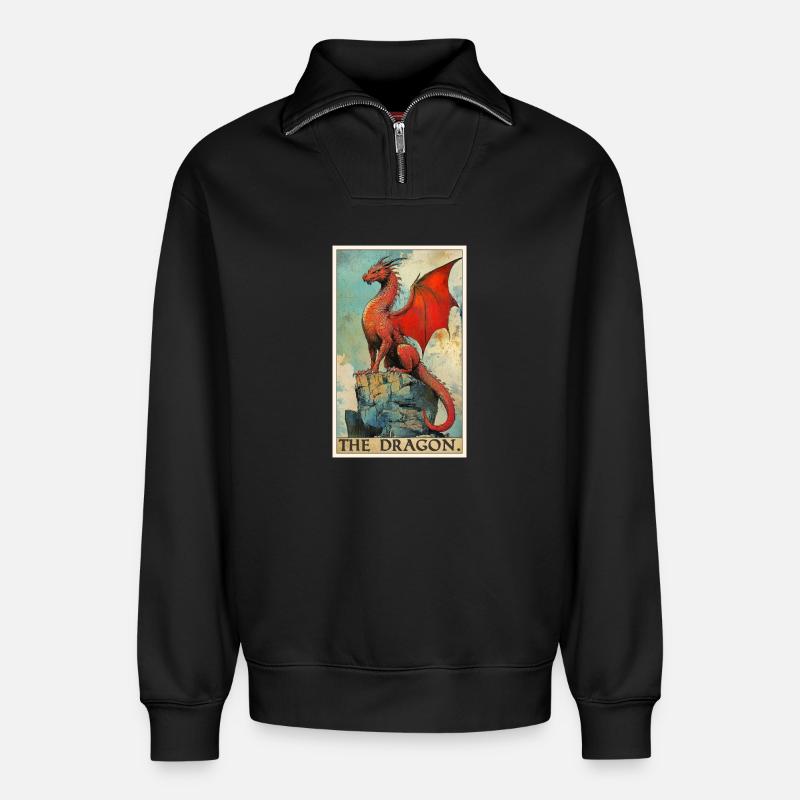 Drachen Drache - Relaxed Unisex Organic Half Zip Sweatshirt – von SPREAD - Schwarz