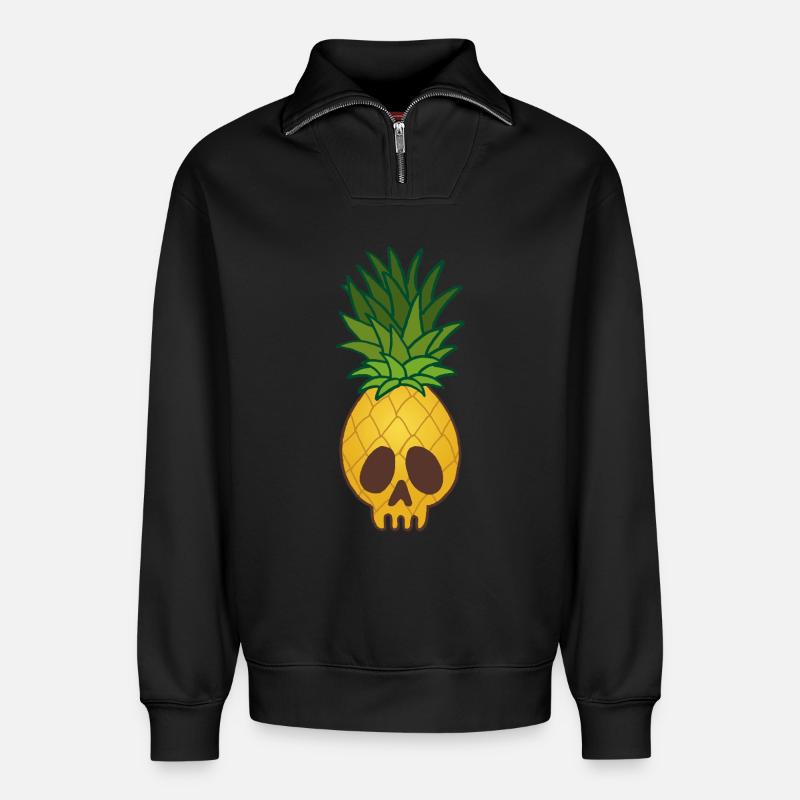 Ananasschädel - Relaxed Unisex Organic Half Zip Sweatshirt – von SPREAD - Schwarz