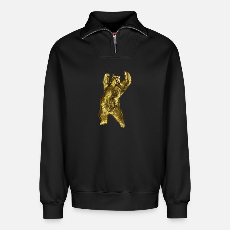 Kraftvoller Bärenauftritt - Relaxed Unisex Organic Half Zip Sweatshirt – von SPREAD - Schwarz