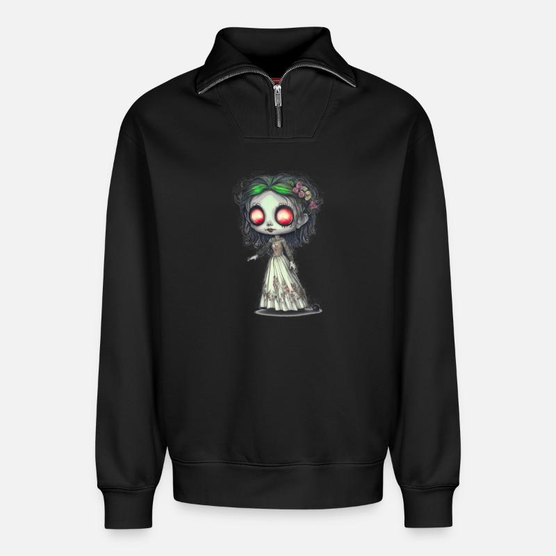 Zombiebraut - Relaxed Unisex Organic Half Zip Sweatshirt – von SPREAD - Schwarz