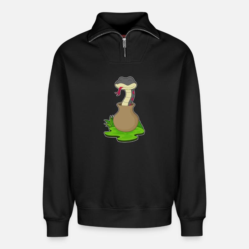 Snake Vase - Relaxed Unisex Organic Half Zip Sweatshirt – by SPREAD - black