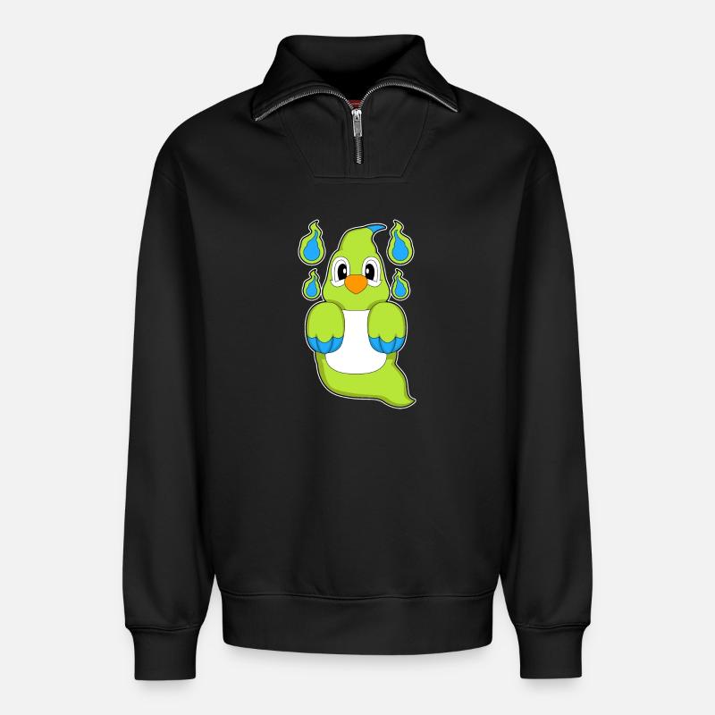 Fantôme perroquet - Sweat unisexe décontracté en coton biologique à demi-zip – de SPREAD - noir