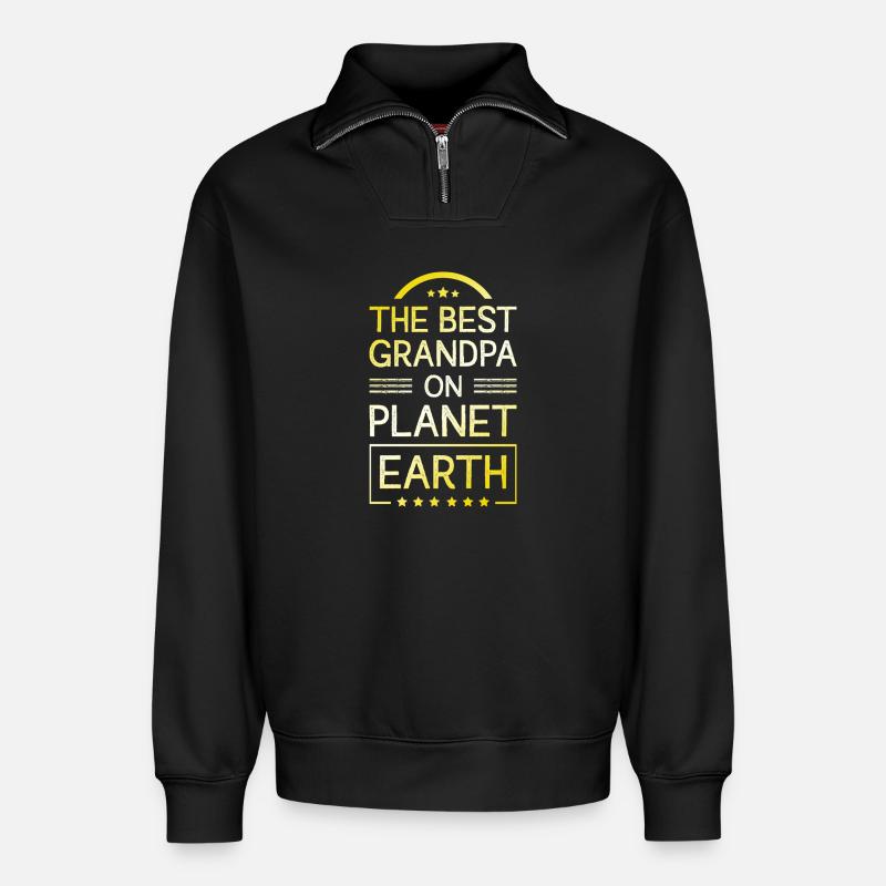 Bester Opa Spruch - Relaxed Unisex Organic Half Zip Sweatshirt – von SPREAD - Schwarz