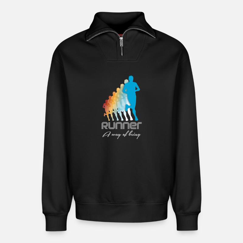 course - Sweat unisexe décontracté en coton biologique à demi-zip – de SPREAD - noir