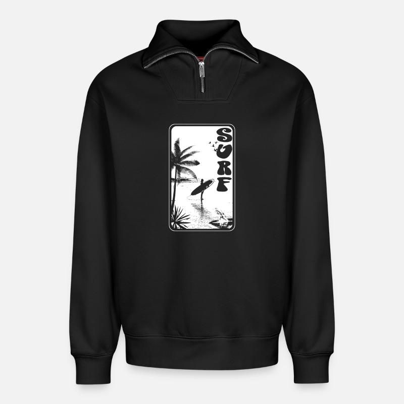 SURFING - Relaxed Unisex Organic Half Zip Sweatshirt – by SPREAD - black