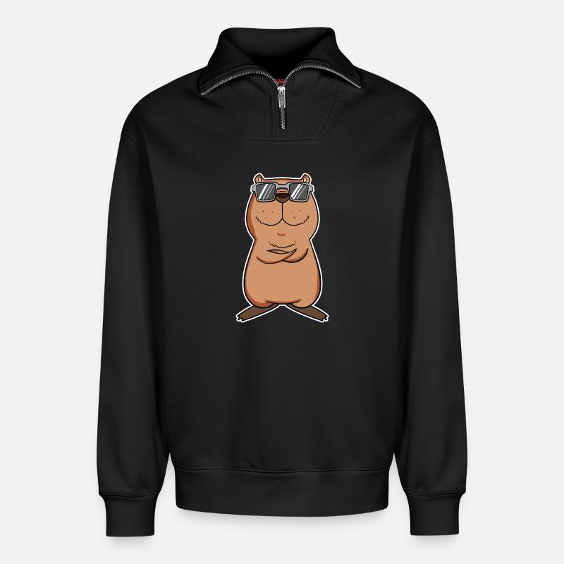 Capybara - Relaxed Unisex Organic Half Zip Sweatshirt – von SPREAD - Schwarz
