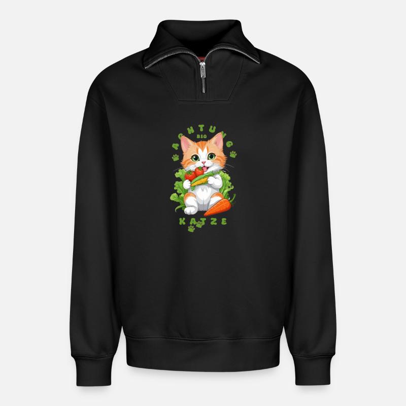 Bio Katze - Relaxed Unisex Organic Half Zip Sweatshirt – von SPREAD - Schwarz