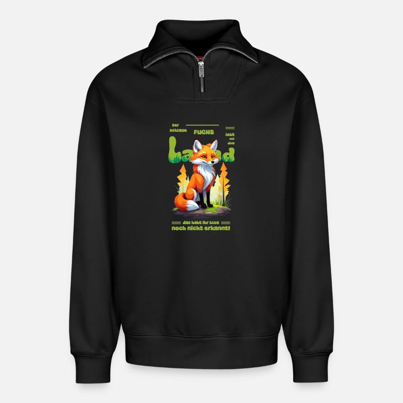 Der schlaue Fuchs vom Land - Relaxed Unisex Organic Half Zip Sweatshirt – von SPREAD - Schwarz