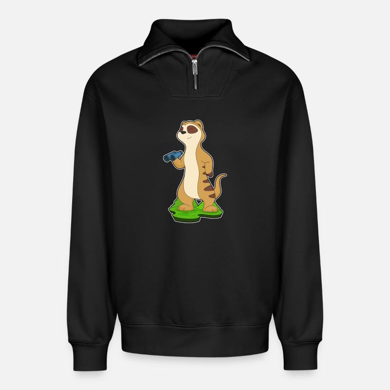 Erdmännchen Fernglas - Relaxed Unisex Organic Half Zip Sweatshirt – von SPREAD - Schwarz