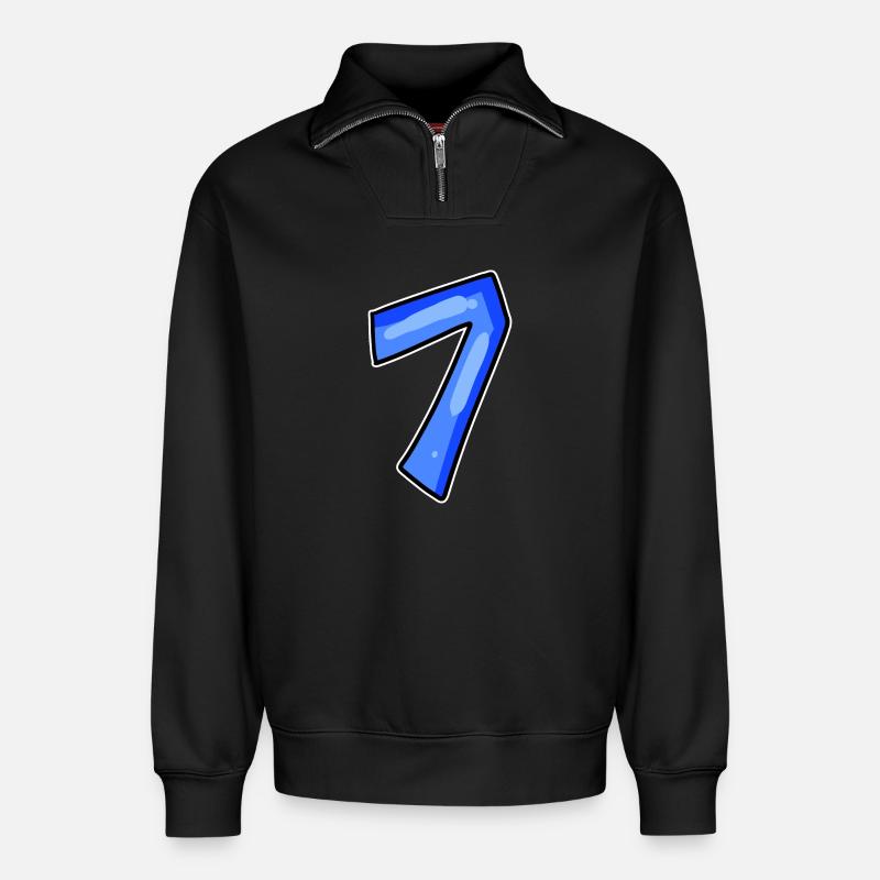 Zahl 7 Nummer - Relaxed Unisex Organic Half Zip Sweatshirt – von SPREAD - Schwarz