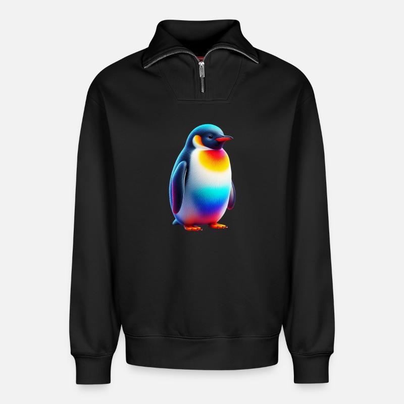 Pinguin - Relaxed Unisex Organic Half Zip Sweatshirt – von SPREAD - Schwarz