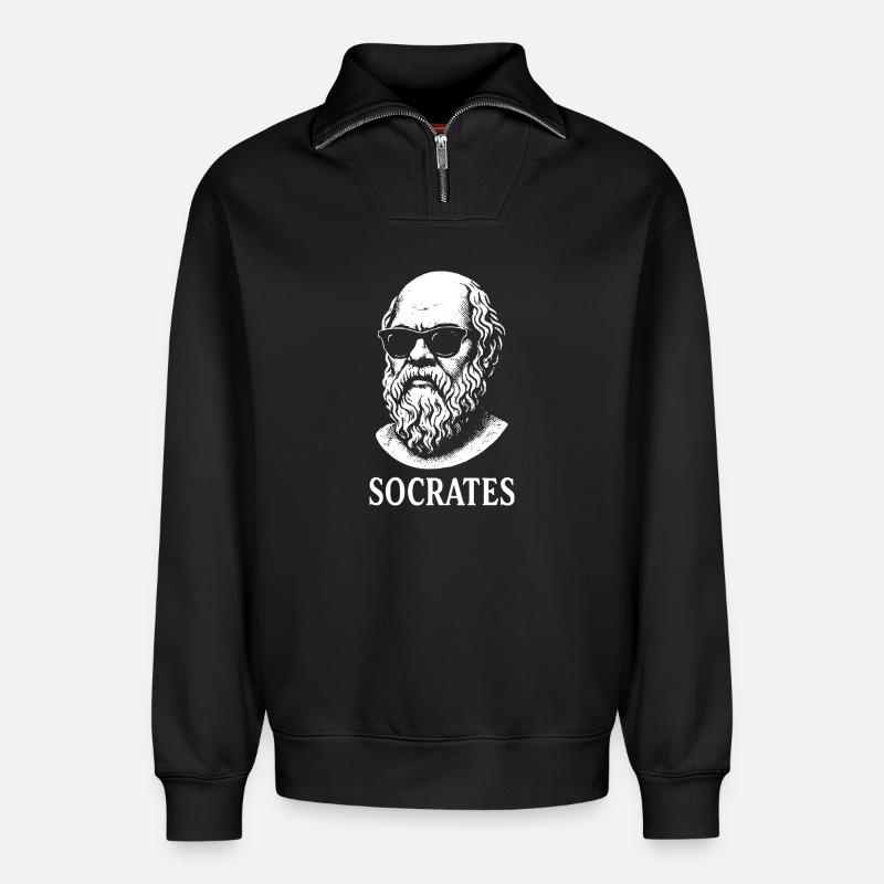Socrate dans les ombres - Sweat unisexe décontracté en coton biologique à demi-zip – de SPREAD - noir