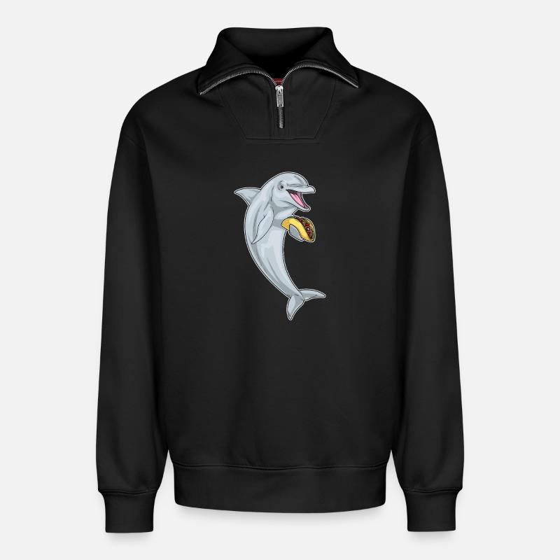 Delfin Taco - Relaxed Unisex Organic Half Zip Sweatshirt – von SPREAD - Schwarz
