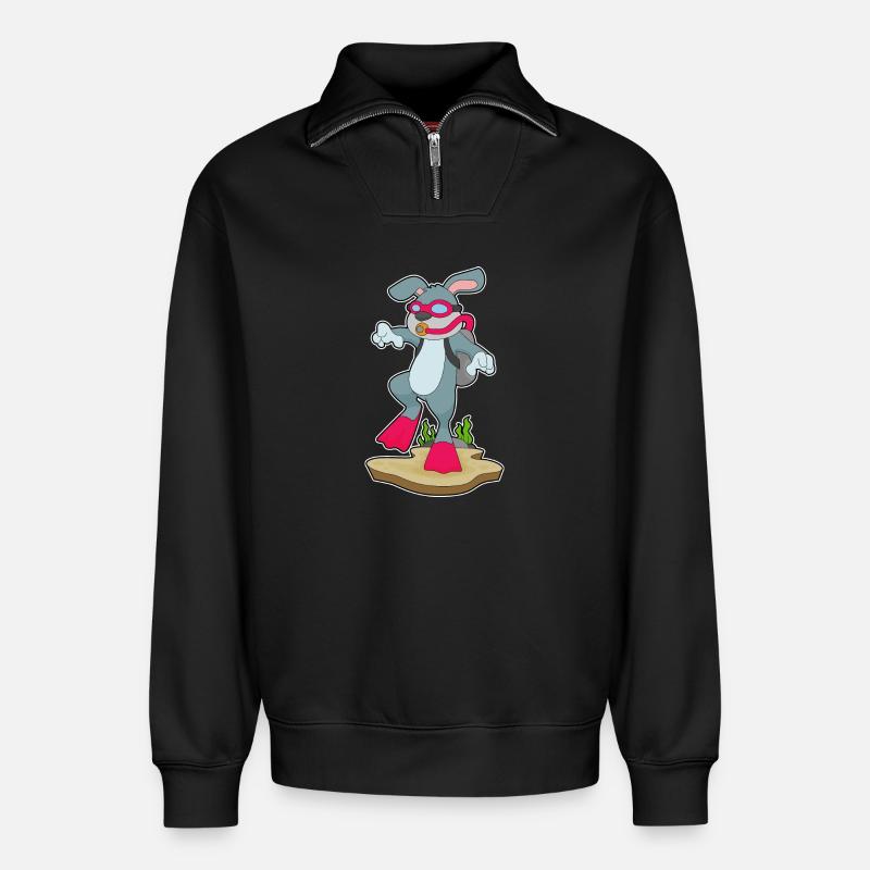 Rabbit Diver Bouteille d’oxygène Plongée - Sweat unisexe décontracté en coton biologique à demi-zip – de SPREAD - noir