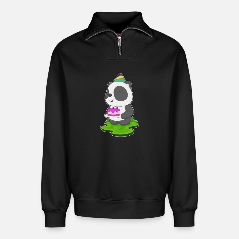 Panda Birthday Cake - Relaxed Unisex Organic Half Zip Sweatshirt – by SPREAD - black