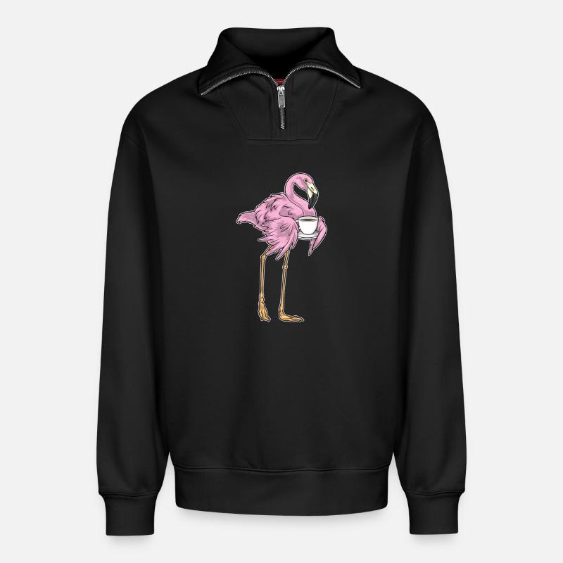 Flamingo Kaffee Tasse - Relaxed Unisex Organic Half Zip Sweatshirt – von SPREAD - Schwarz