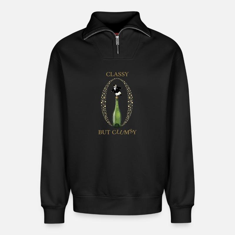 Classy Clumsy Pinguin - Relaxed Unisex Organic Half Zip Sweatshirt – von SPREAD - Schwarz