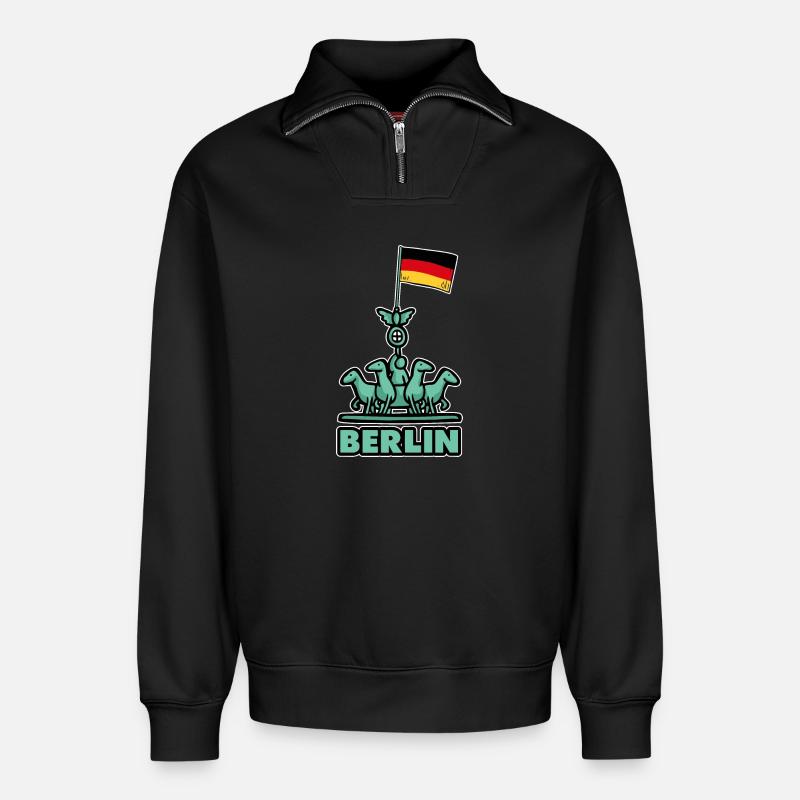 Berlin - Sweat unisexe décontracté en coton biologique à demi-zip – de SPREAD - noir