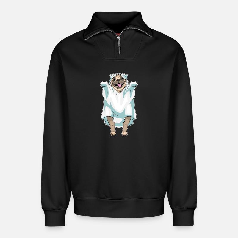 Mops Halloween Geist - Relaxed Unisex Organic Half Zip Sweatshirt – von SPREAD - Schwarz