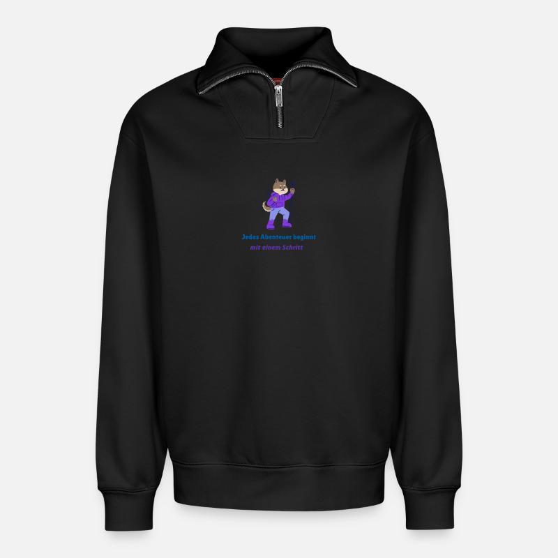 Jedes Abenteuer beginnt mit einem Schritt - Relaxed Unisex Organic Half Zip Sweatshirt – von SPREAD - Schwarz