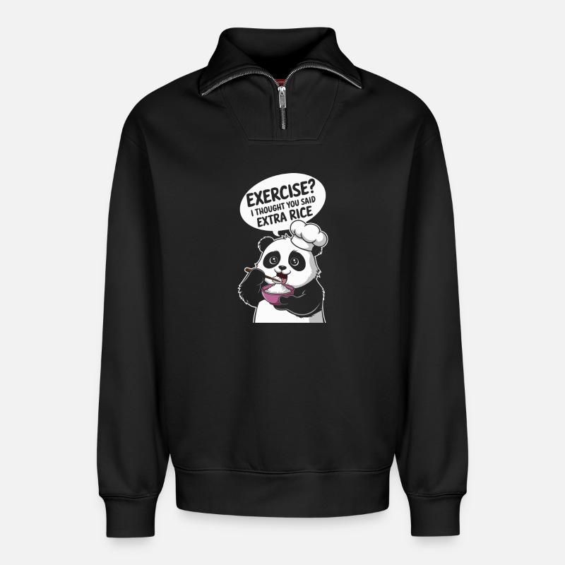 Panda Chef Riz Extra - Sweat unisexe décontracté en coton biologique à demi-zip – de SPREAD - noir