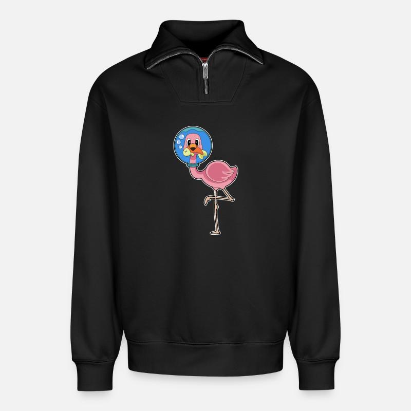 Flamingo Fish - Relaxed Unisex Organic Half Zip Sweatshirt – by SPREAD - black