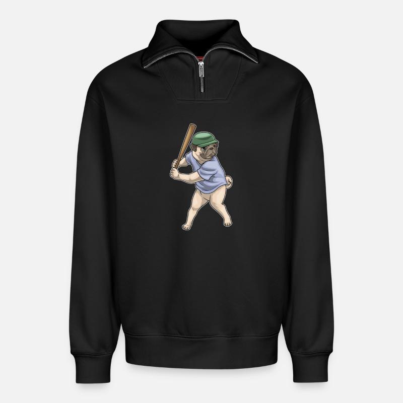 Mops Baseball Baseballschläger - Relaxed Unisex Organic Half Zip Sweatshirt – von SPREAD - Schwarz