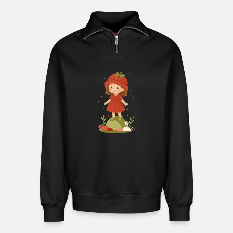 Süßes Himbeer-Mädchen Illustration - Relaxed Unisex Organic Half Zip Sweatshirt – von SPREAD - Schwarz