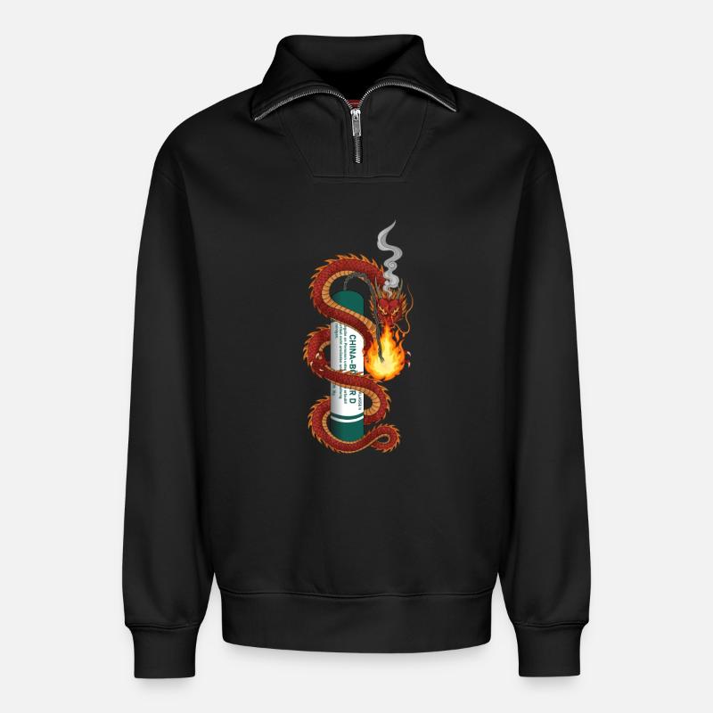 Pyro Dragon - Relaxed Unisex Organic Half Zip Sweatshirt – by SPREAD - black