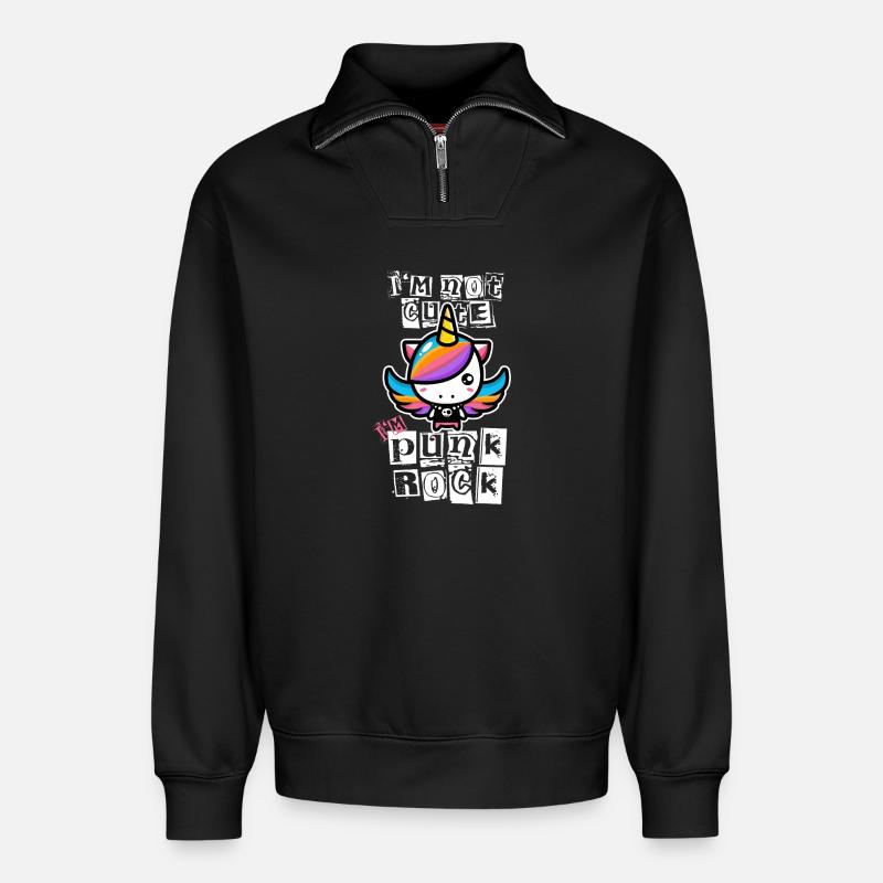 Punkrock Einhorn - Relaxed Unisex Organic Half Zip Sweatshirt – von SPREAD - Schwarz