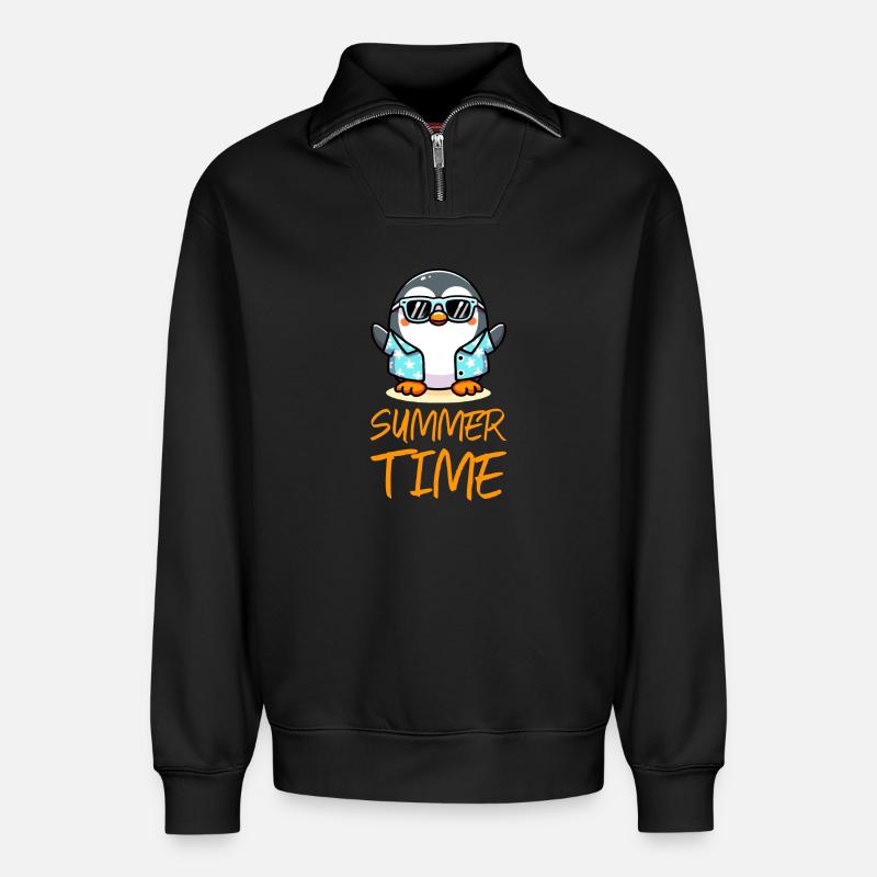 Pingouin Heure d’été - Sweat unisexe décontracté en coton biologique à demi-zip – de SPREAD - noir