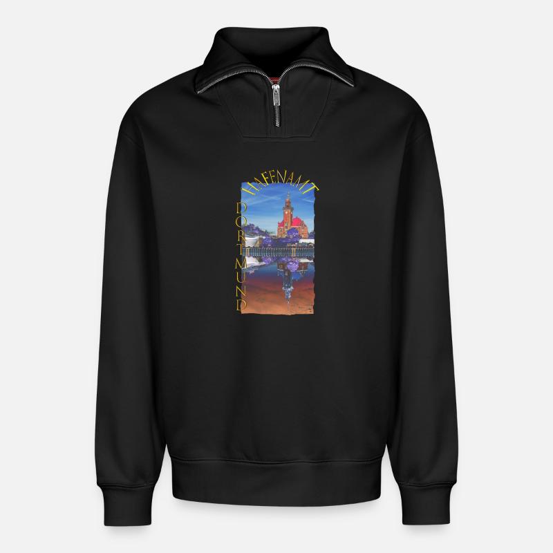 Historisches Dortmunder Hafenamt - Relaxed Unisex Organic Half Zip Sweatshirt – von SPREAD - Schwarz