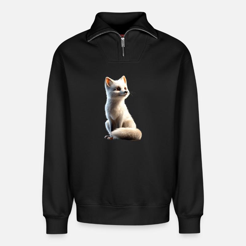 Polarfuchs Schneefuchs Eisfuchs Süßer Weißer Fuchs - Relaxed Unisex Organic Half Zip Sweatshirt – von SPREAD - Schwarz