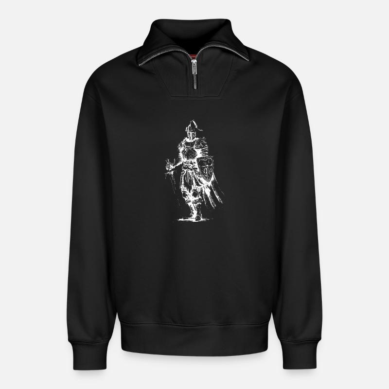 Skeleton Knight Armor - Relaxed Unisex Organic Half Zip Sweatshirt – by SPREAD - black