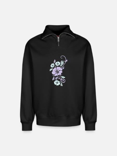 floral - Relaxed Unisex Organic Half Zip Sweatshirt – by SPREAD - black