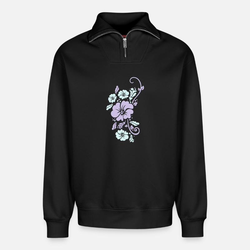 floral - Sweat unisexe décontracté en coton biologique à demi-zip – de SPREAD - noir