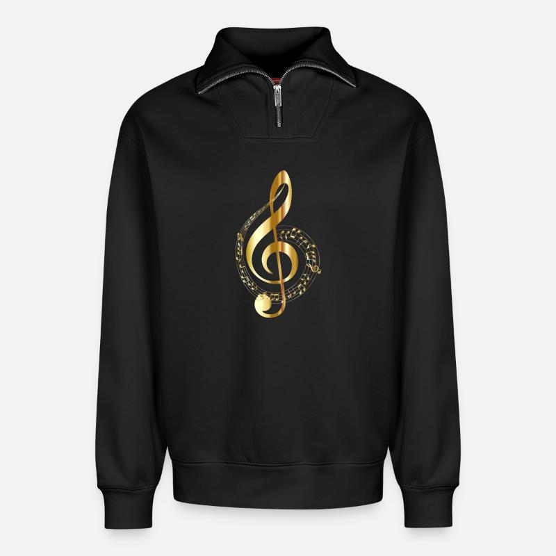 musical note - Relaxed Unisex Organic Half Zip Sweatshirt – by SPREAD - black