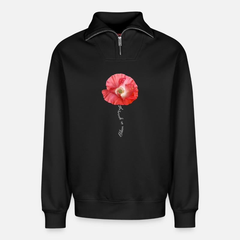 Roter Mohn Garten Blumen - Relaxed Unisex Organic Half Zip Sweatshirt – von SPREAD - Schwarz