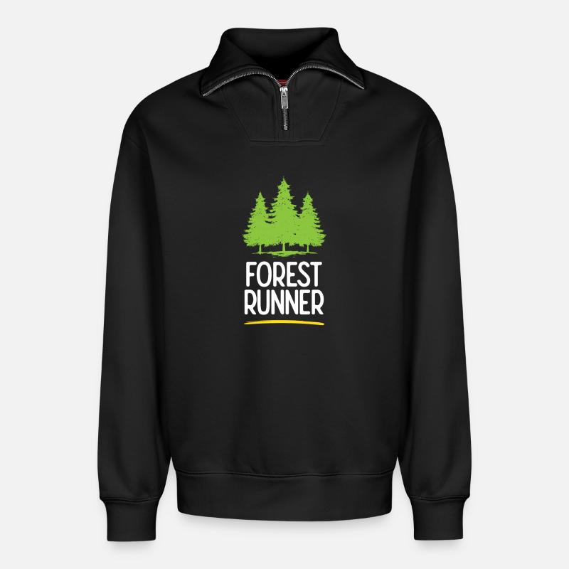 Coureur forestier - Sweat unisexe décontracté en coton biologique à demi-zip – de SPREAD - noir