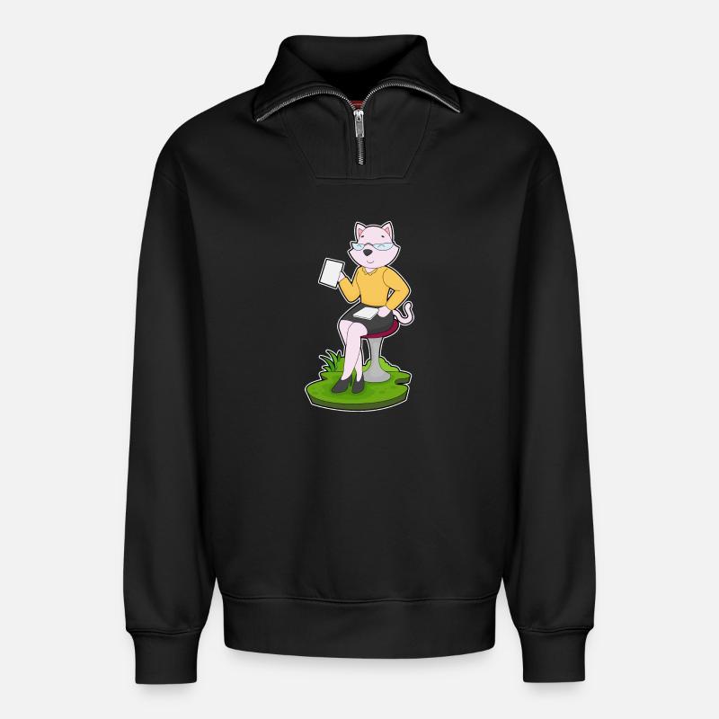 Katze Sekretärin Notizzettel - Relaxed Unisex Organic Half Zip Sweatshirt – von SPREAD - Schwarz